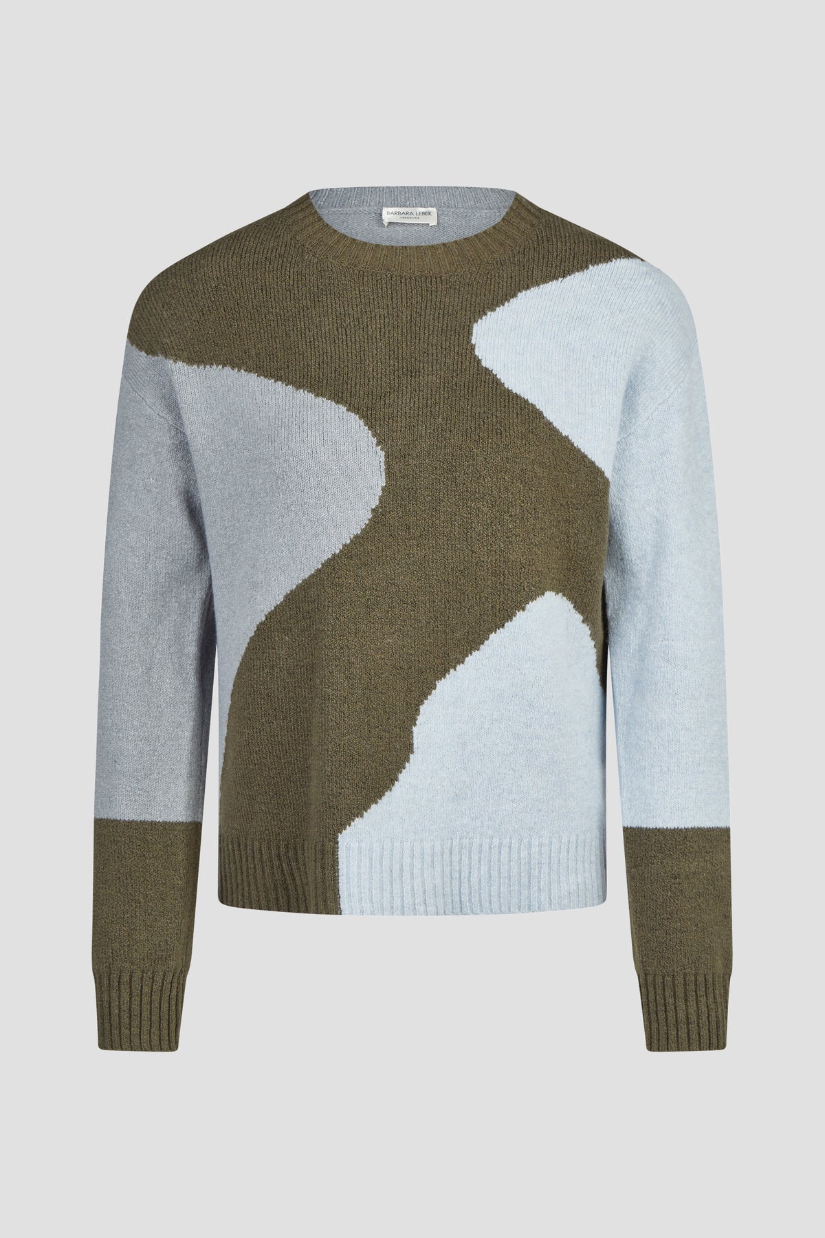 Pullover in Maglia a Fantasia Geometrica Color-Block – Verde Oliva e Azzurro