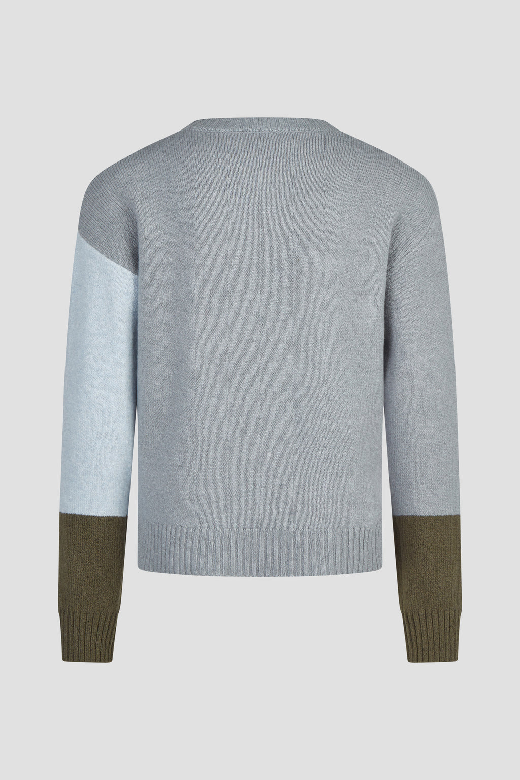 Pullover in Maglia a Fantasia Geometrica Color-Block – Verde Oliva e Azzurro