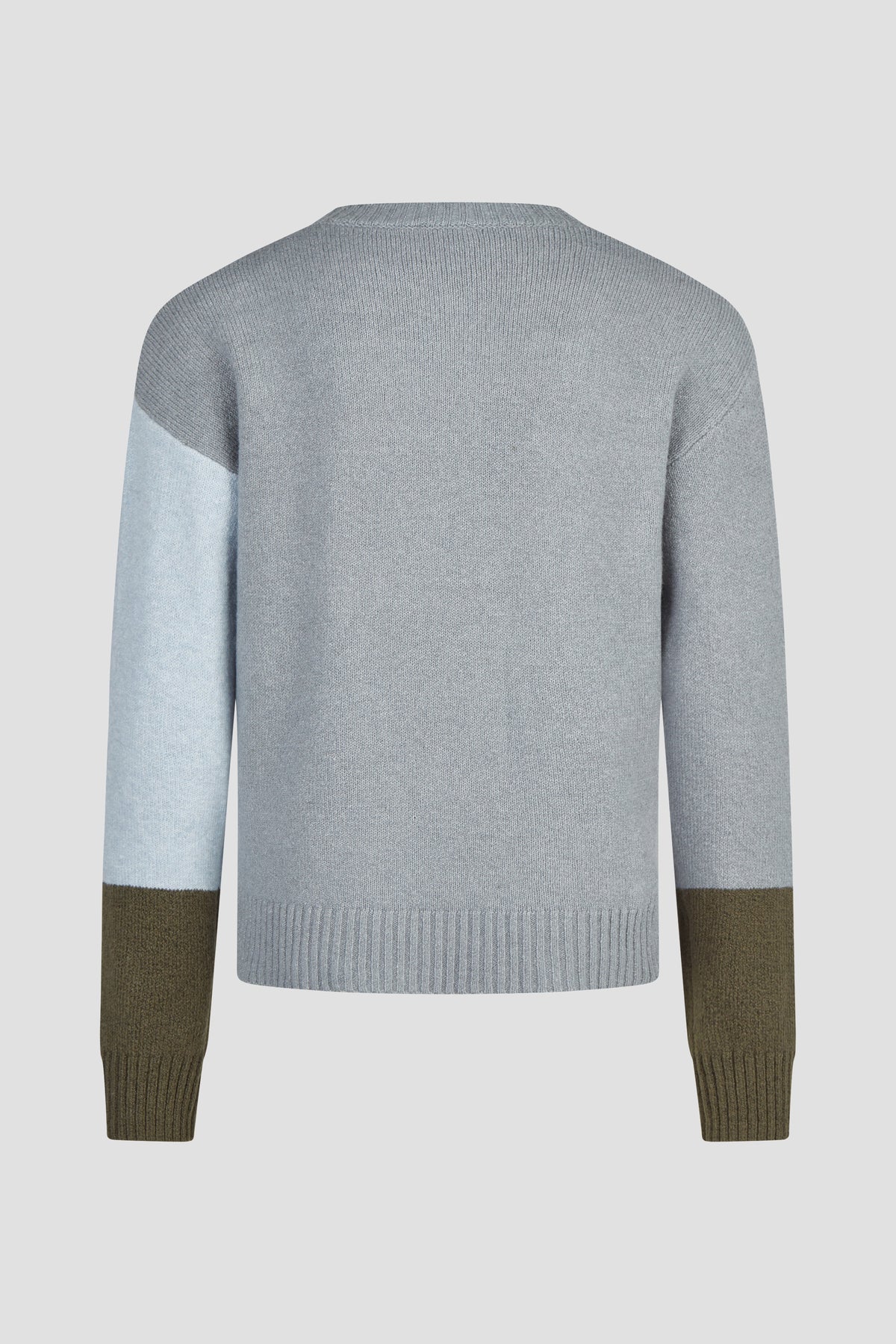 Pullover in Maglia a Fantasia Geometrica Color-Block – Verde Oliva e Azzurro