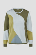Pullover in Maglia a Fantasia Geometrica Color-Block