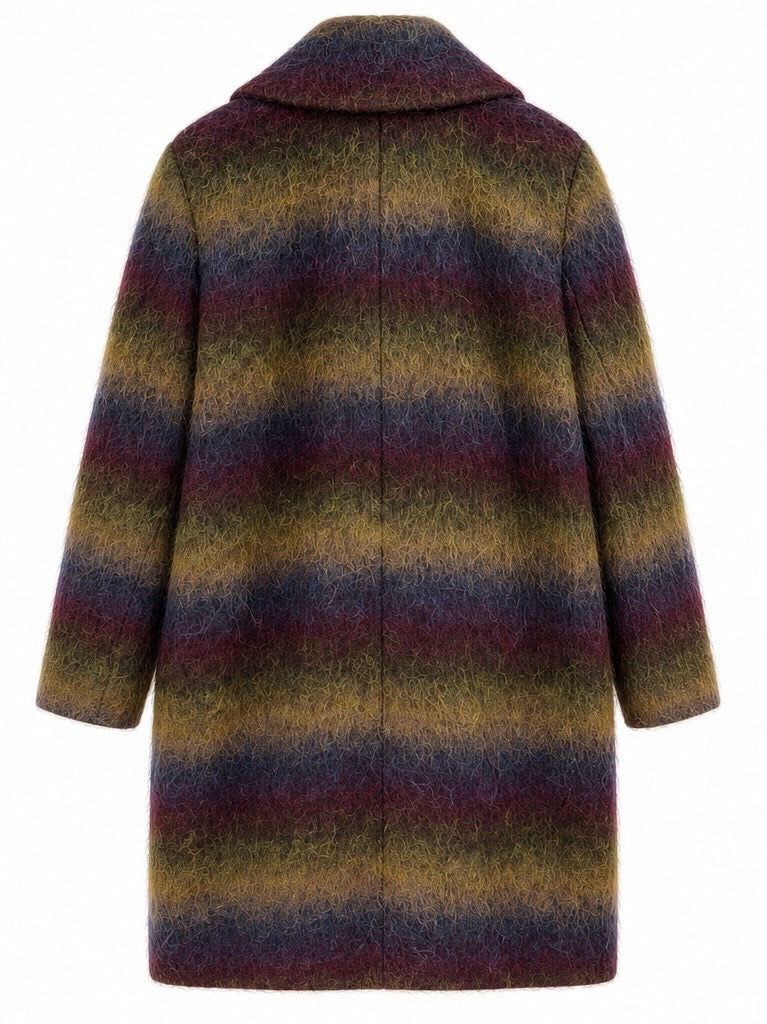 Cappotto a righe sfumate multicolore, vista posteriore
