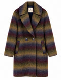 Cappotto doppiopetto a righe sfumate multicolore, vista frontale