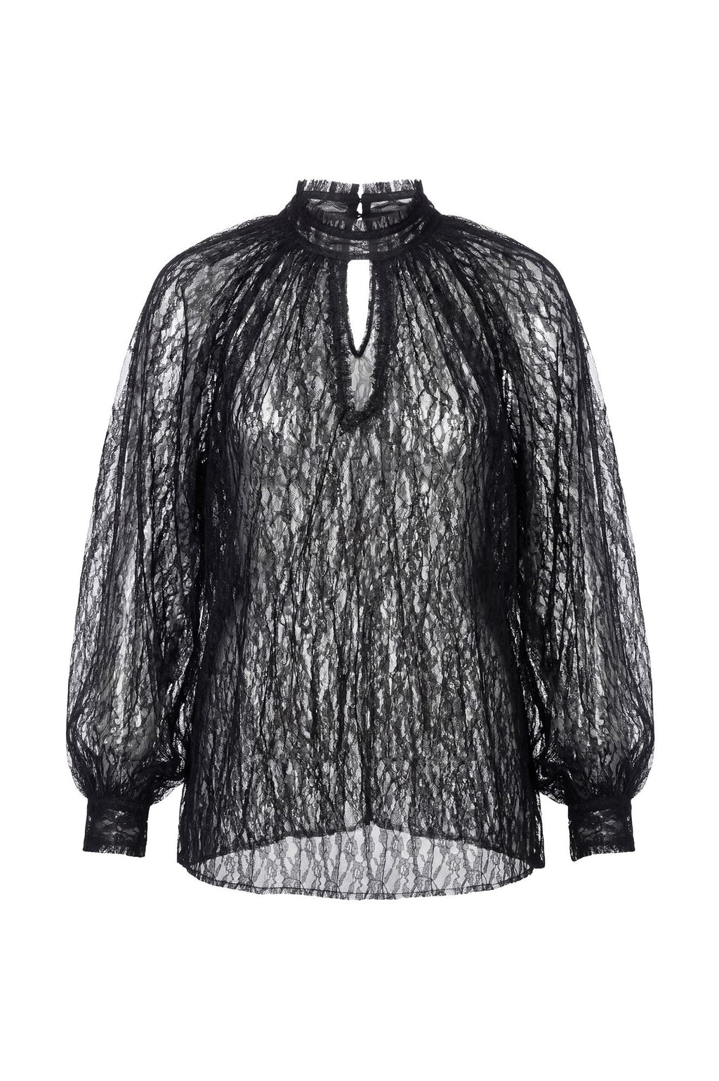 Blusa in Pizzo Nero con Collo Alto