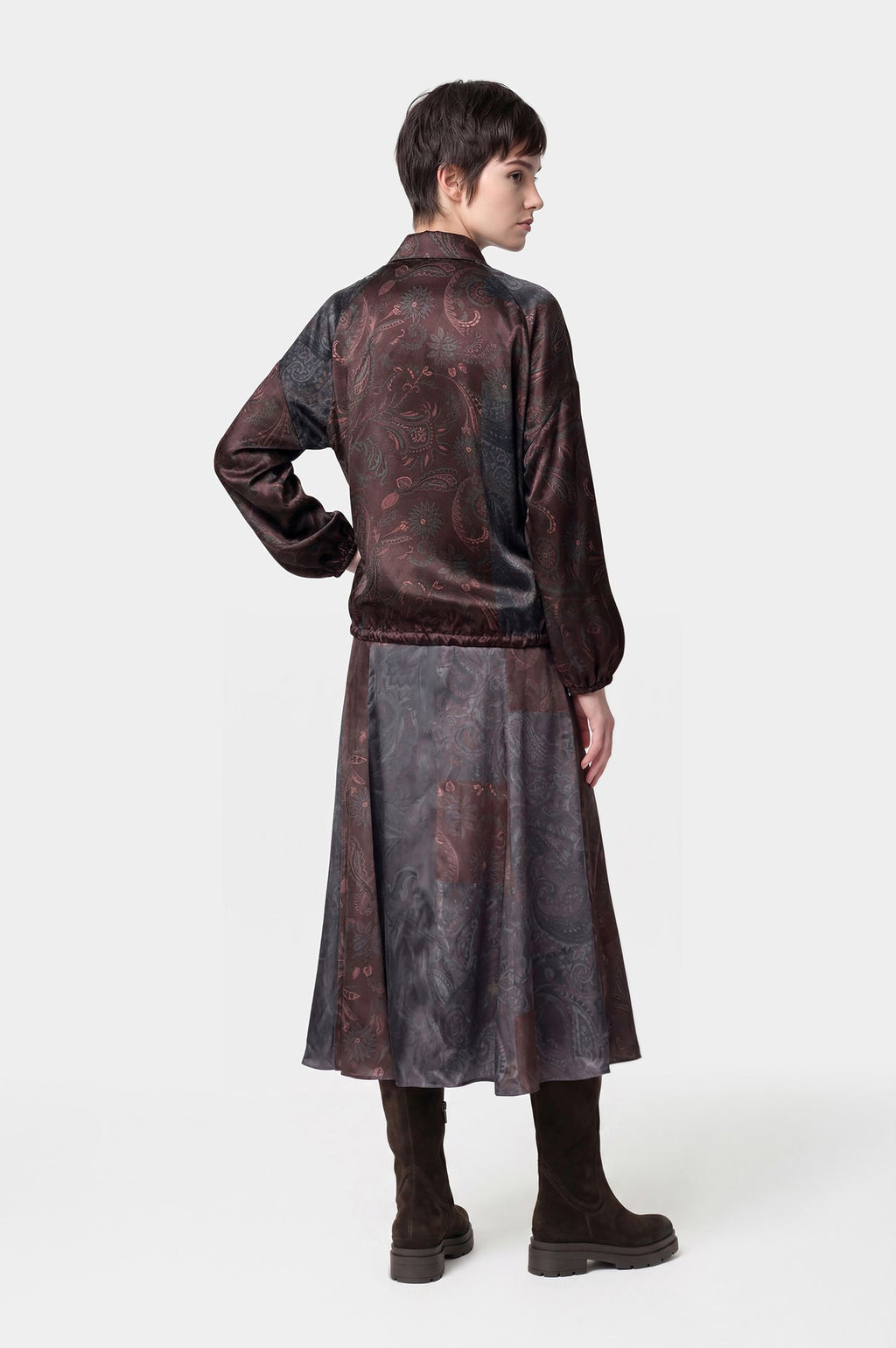 Gonna a teli in raso con stampa paisley