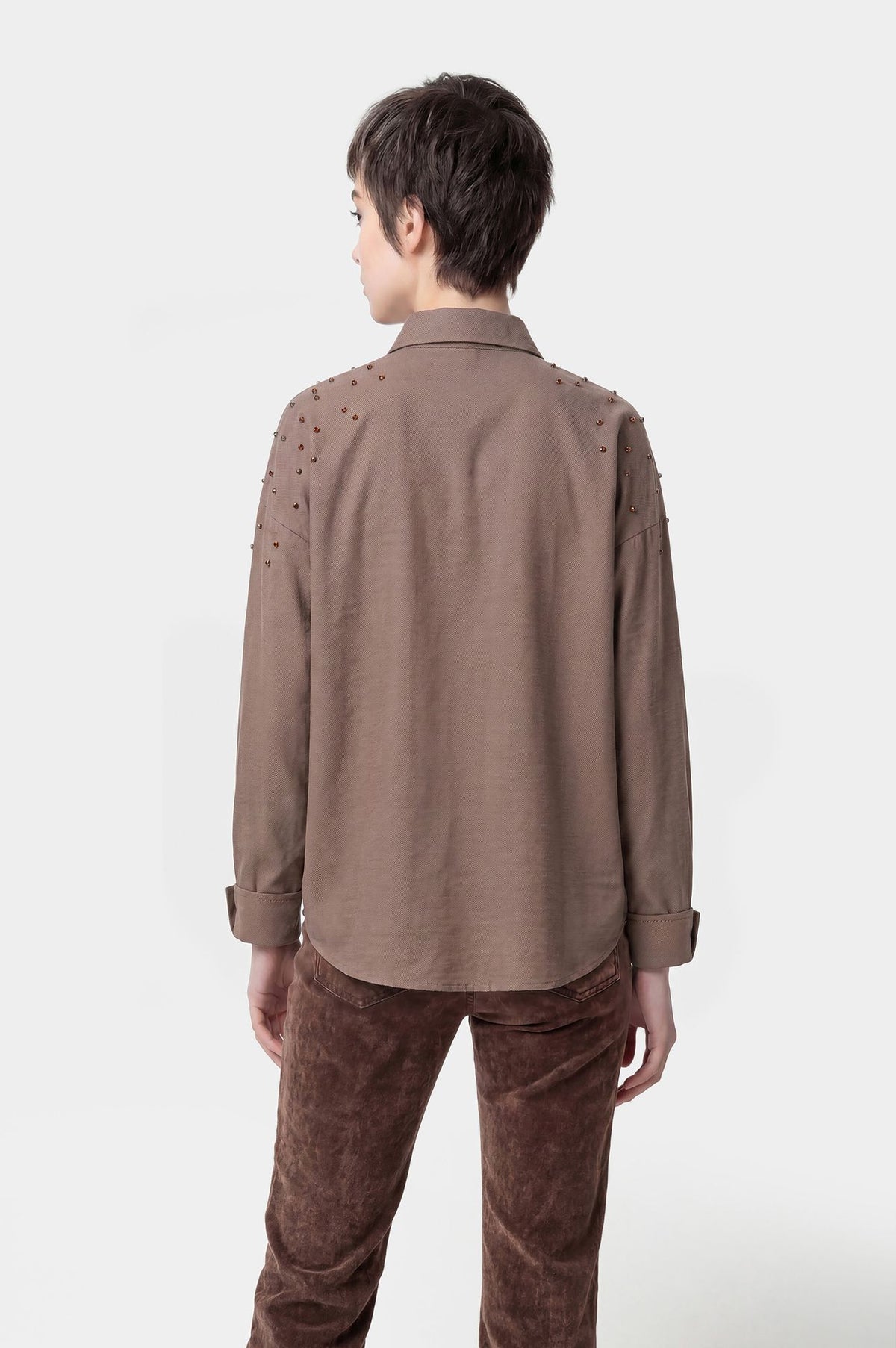 Camicia in oxford con strass sulle spalle