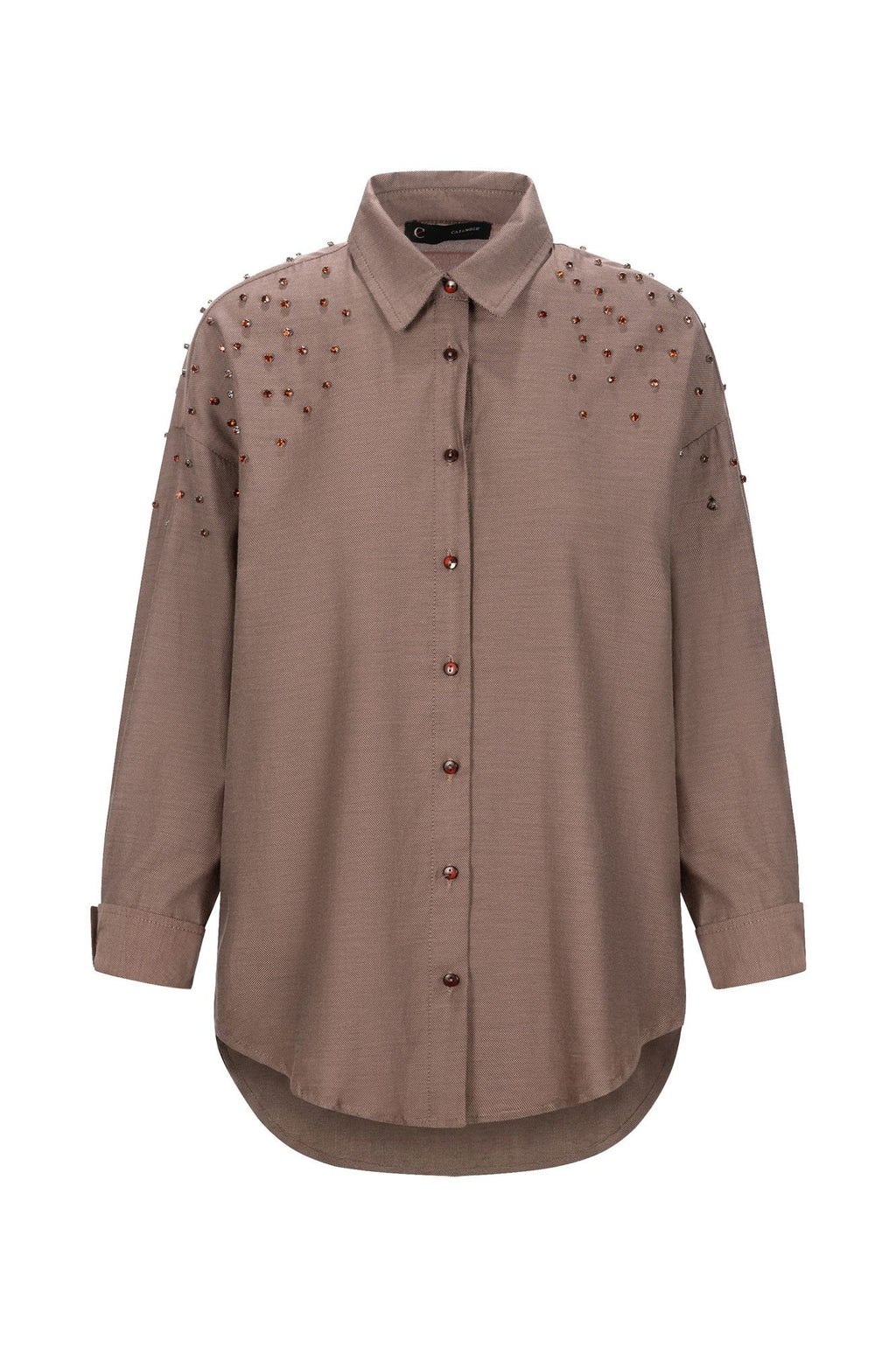 Camicia in oxford con strass sulle spalle