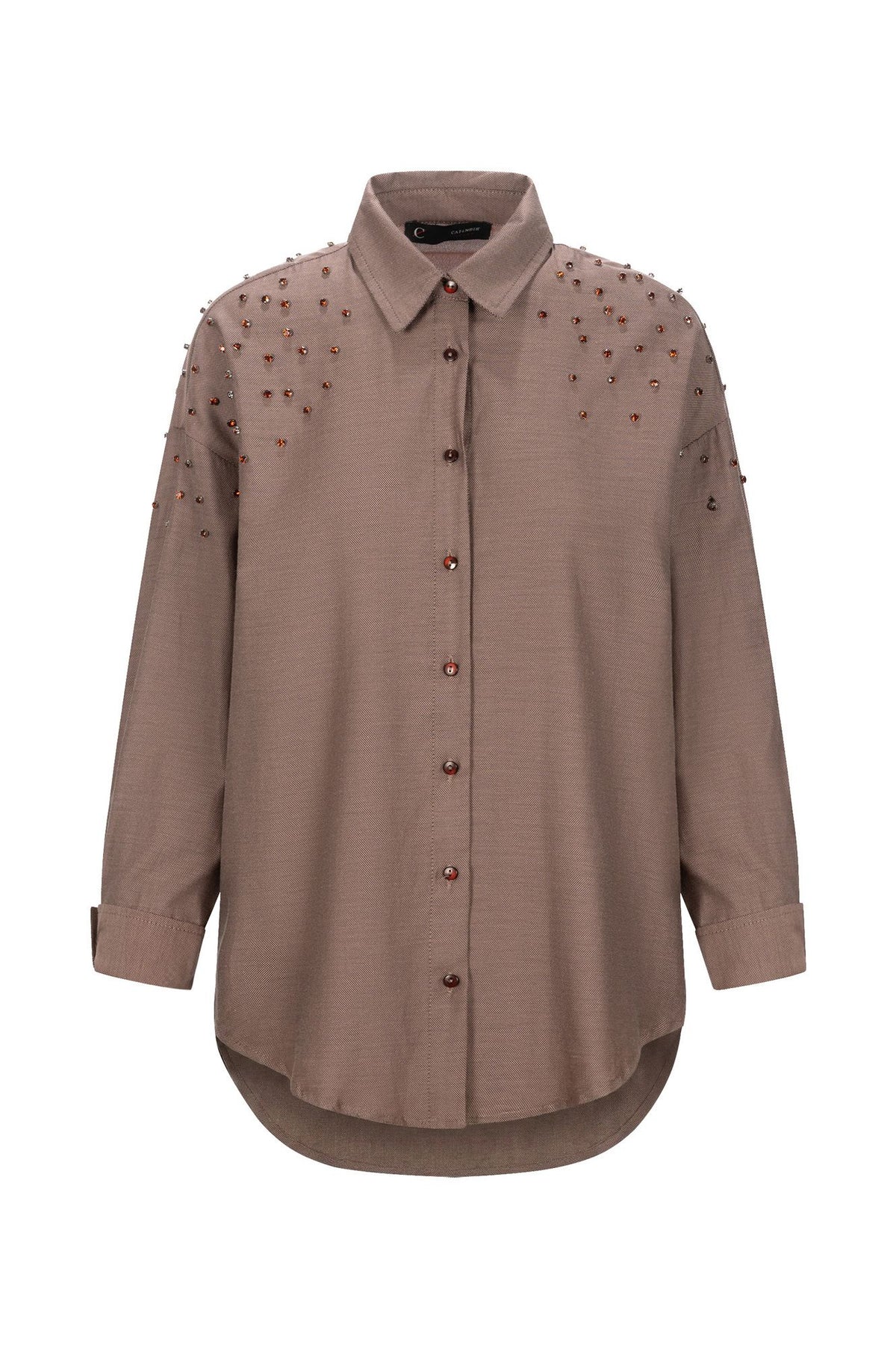 Camicia in oxford con strass sulle spalle