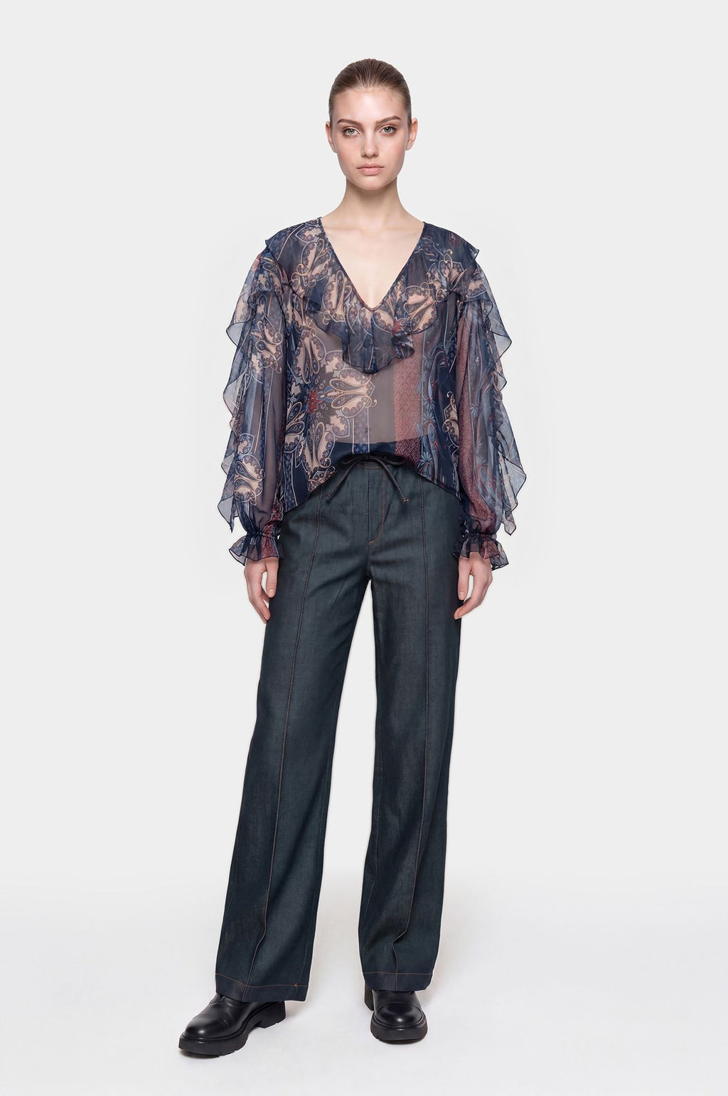Blusa con Rouches e Stampa Foulard Cachemire