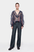 Blusa con Rouches e Stampa Foulard Cachemire
