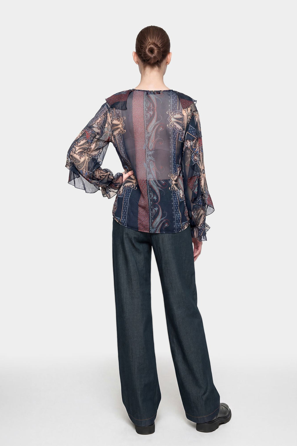 Blusa con Rouches e Stampa Foulard Cachemire