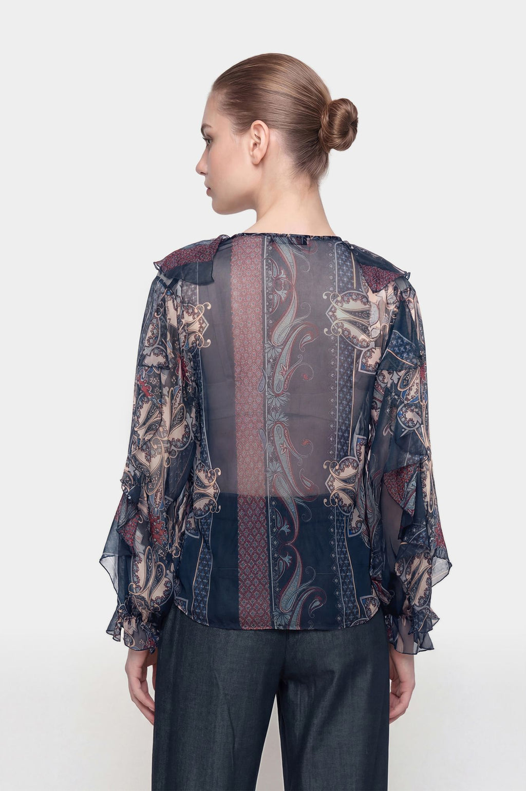 Blusa con Rouches e Stampa Foulard Cachemire