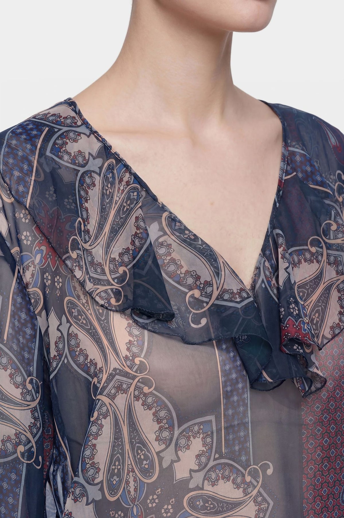 Blusa con Rouches e Stampa Foulard Cachemire