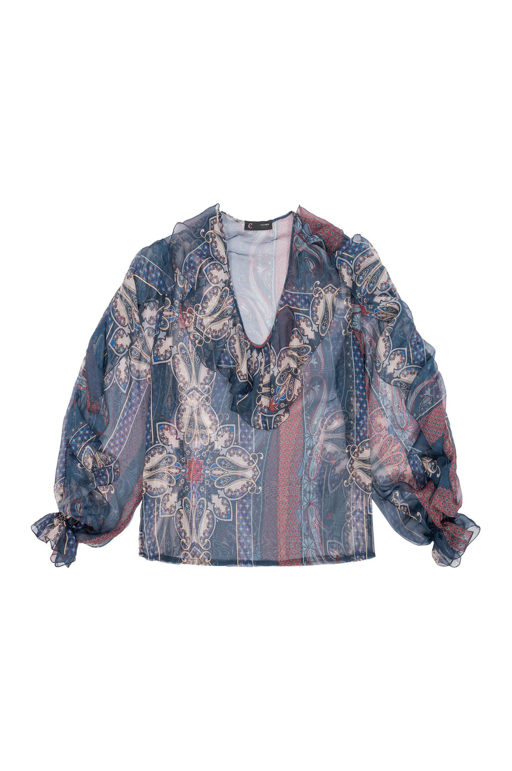 Blusa con Rouches e Stampa Foulard Cachemire