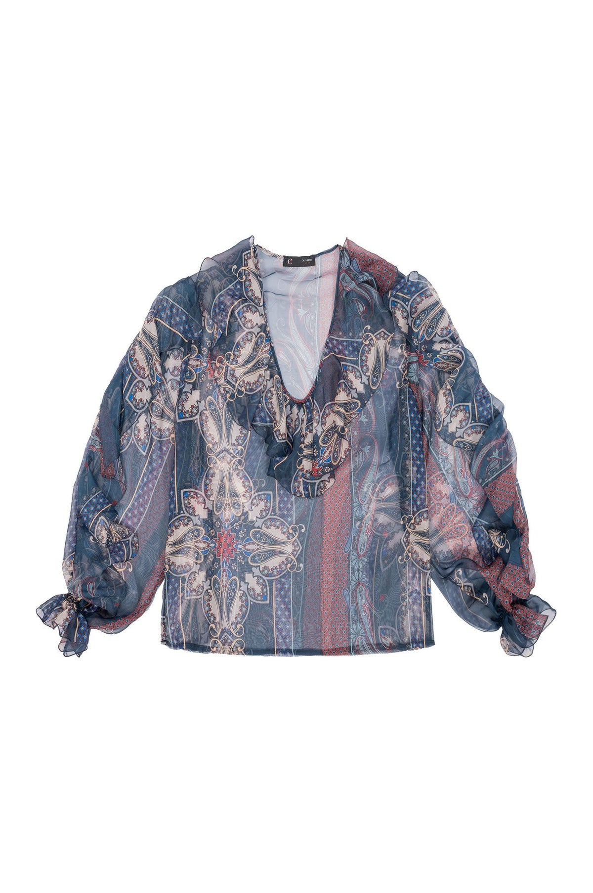 Blusa con Rouches e Stampa Foulard Cachemire