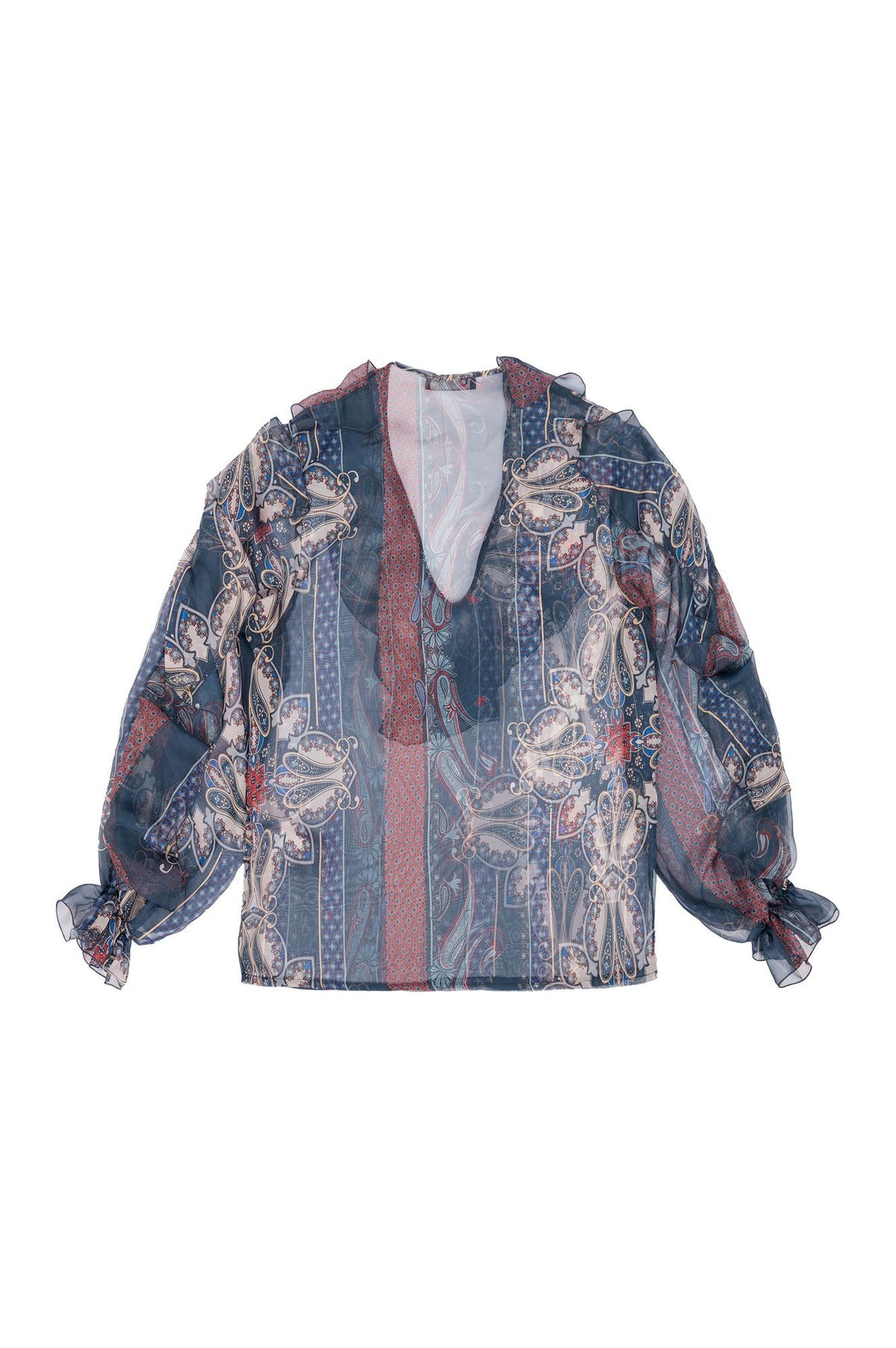 Blusa con Rouches e Stampa Foulard Cachemire