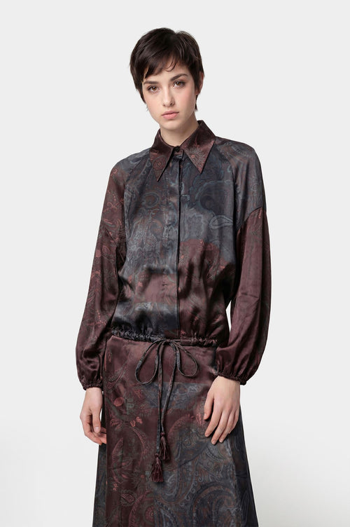 Blusa stampata con maniche arricciate
