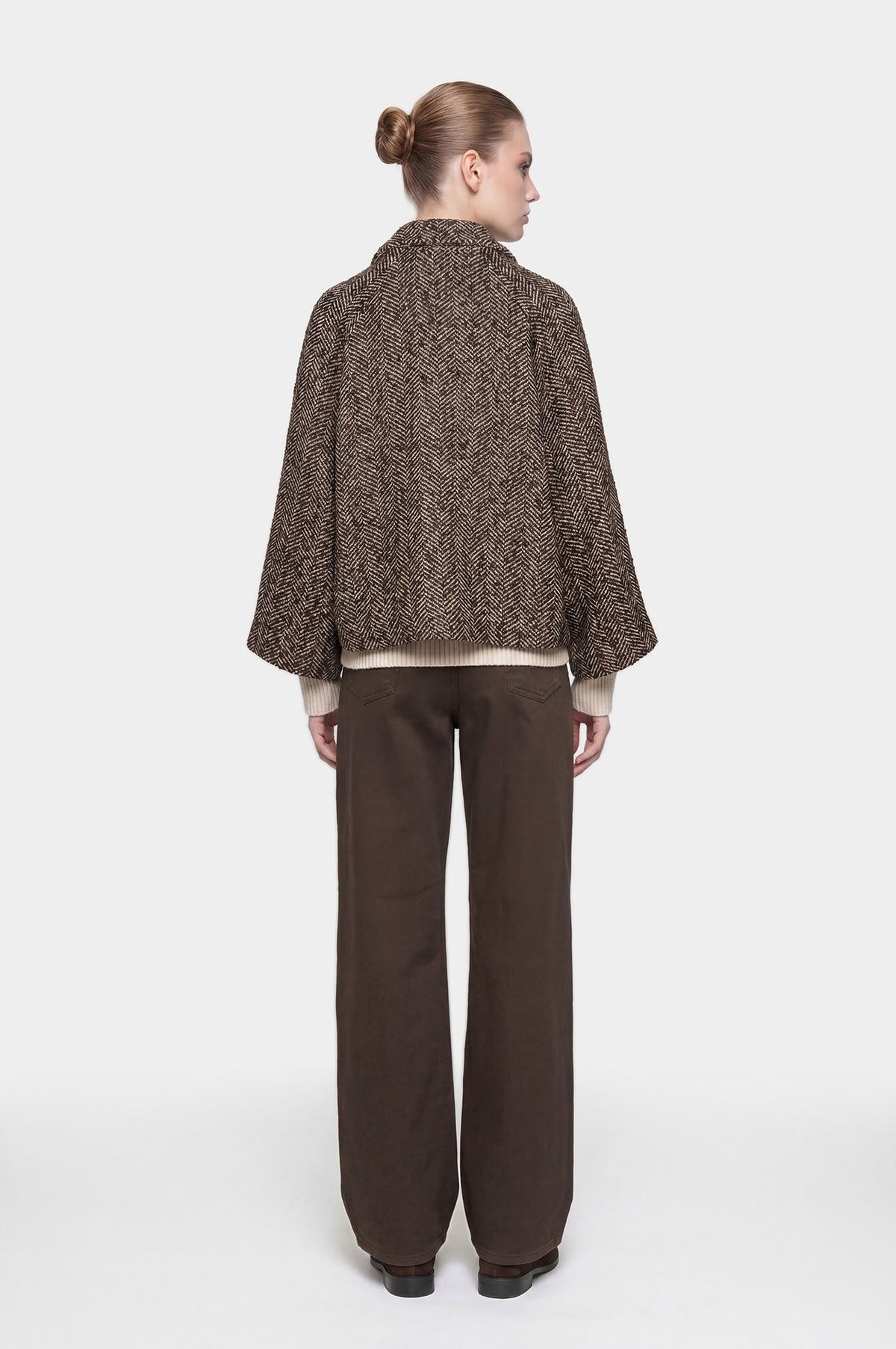Giacca Doppiopetto in Tweed Spigato Marrone