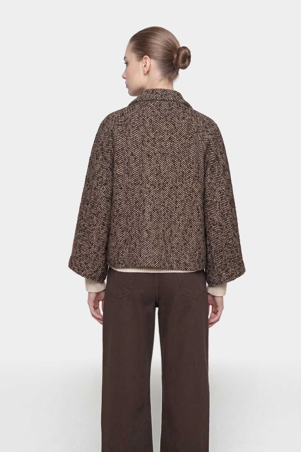 Giacca Doppiopetto in Tweed Spigato Marrone
