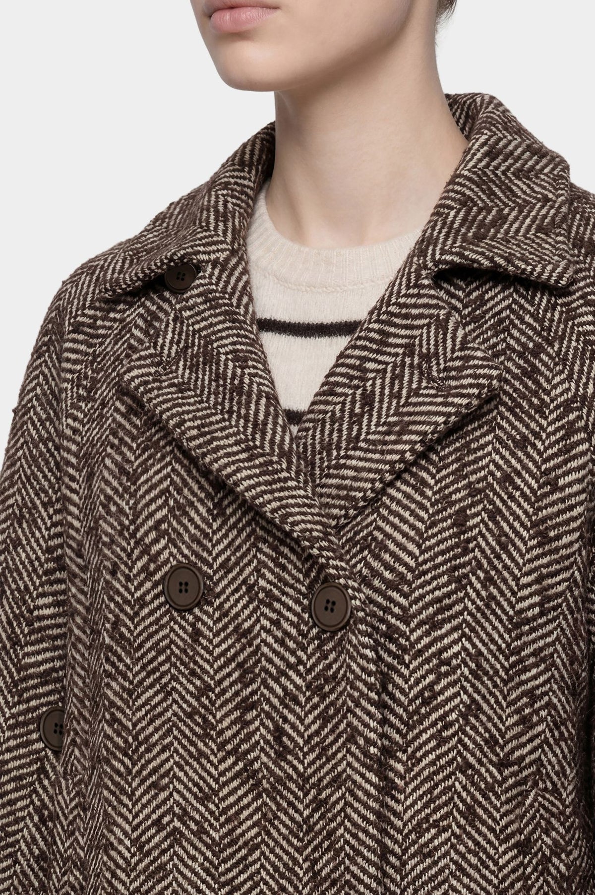 Giacca Doppiopetto in Tweed Spigato Marrone