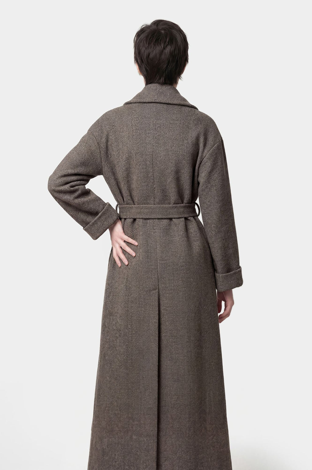 Cappotto lungo a vestaglia spina di pesce