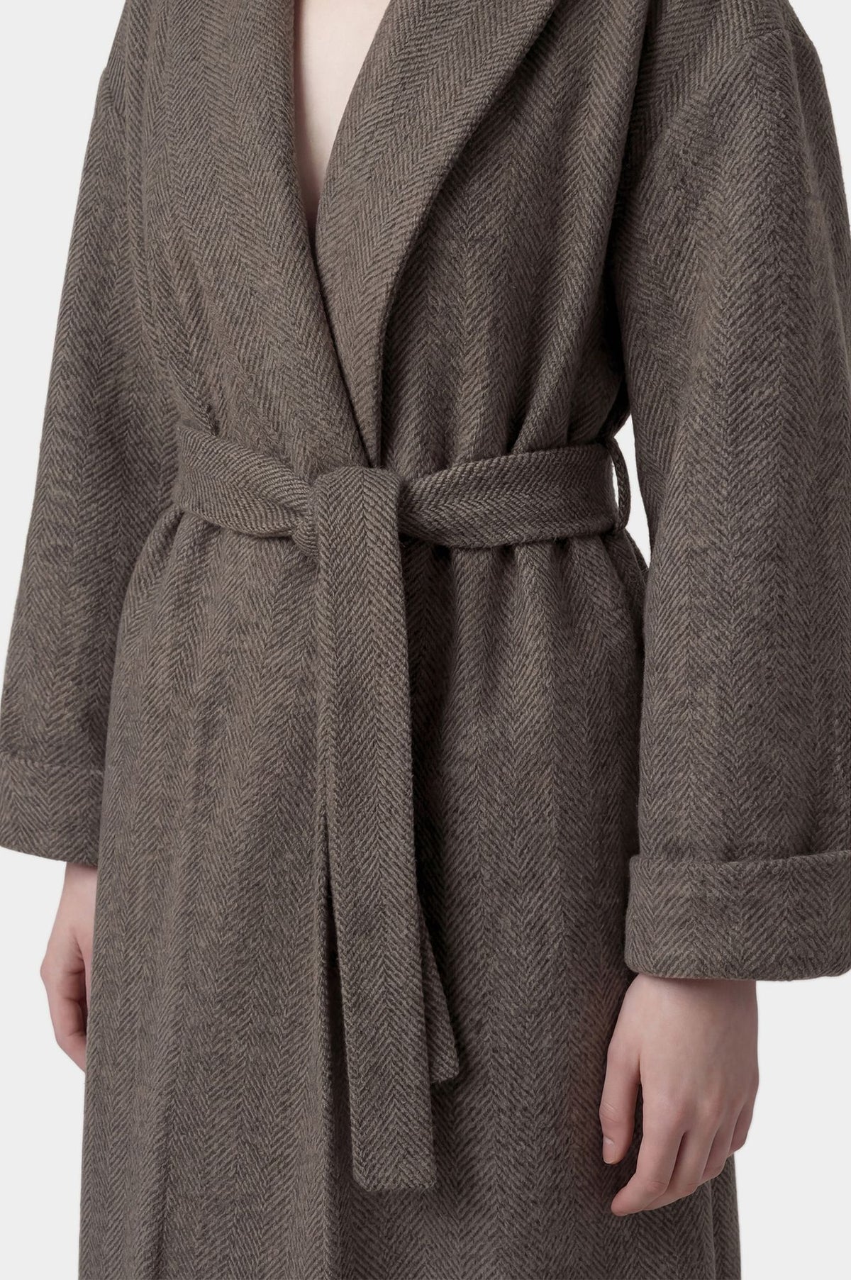 Cappotto lungo a vestaglia spina di pesce