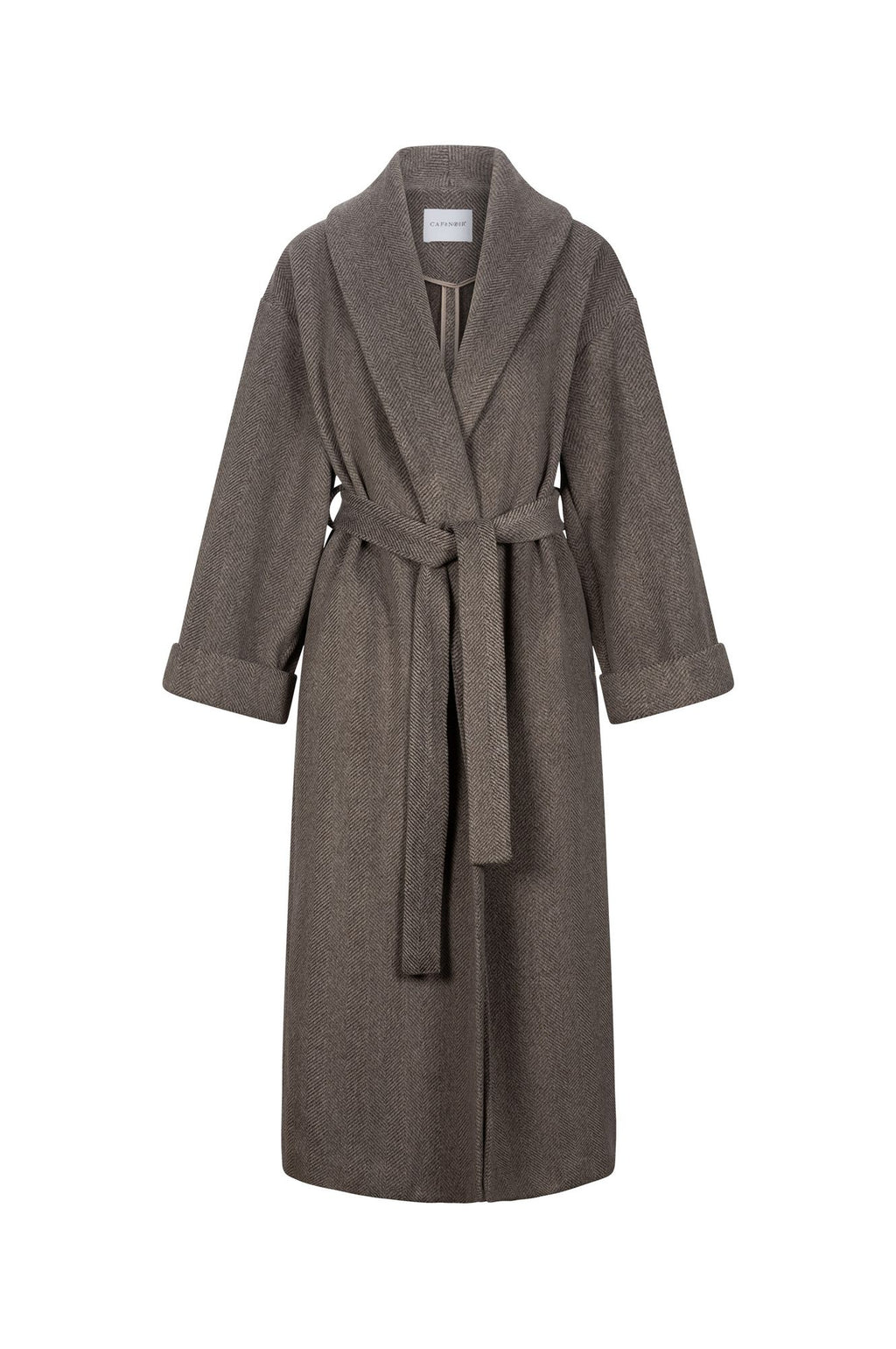 Cappotto lungo a vestaglia spina di pesce