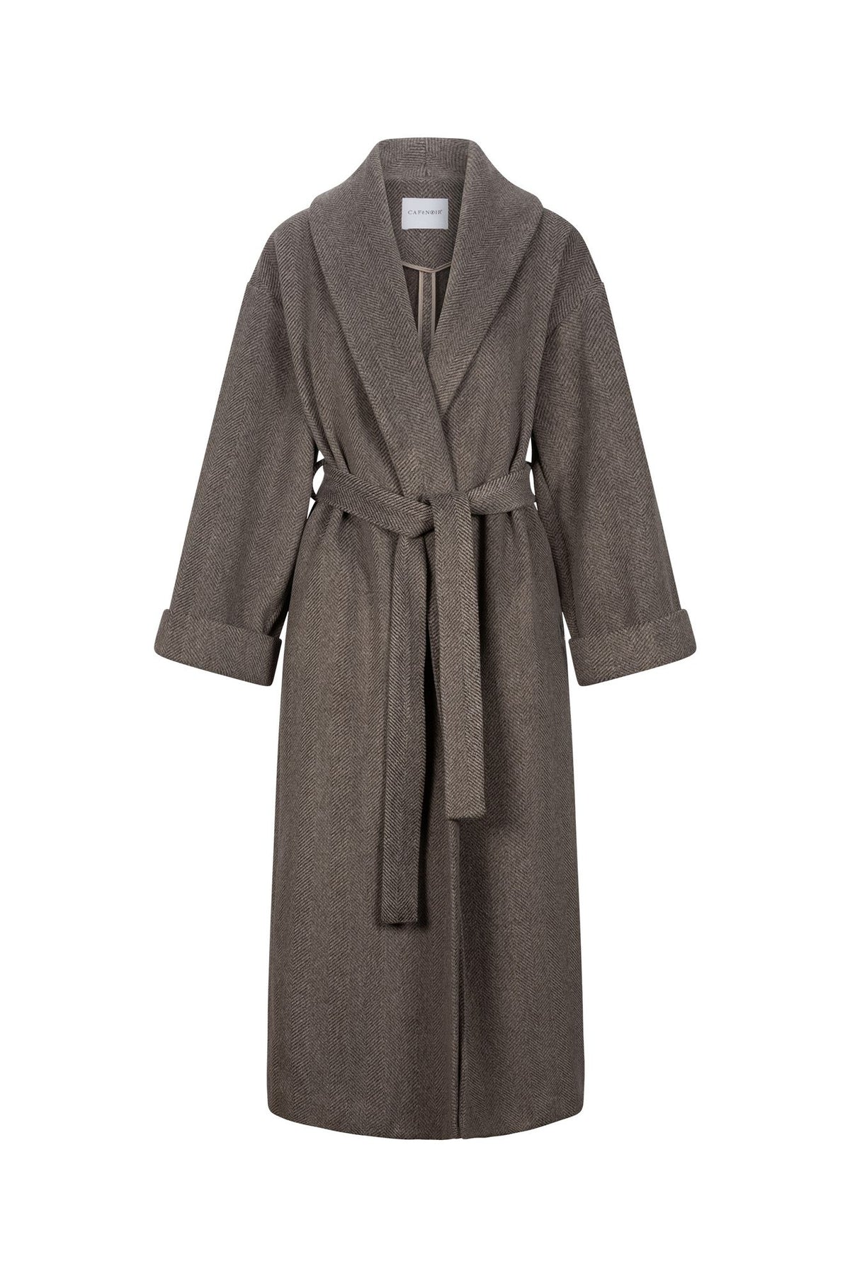 Cappotto lungo a vestaglia spina di pesce