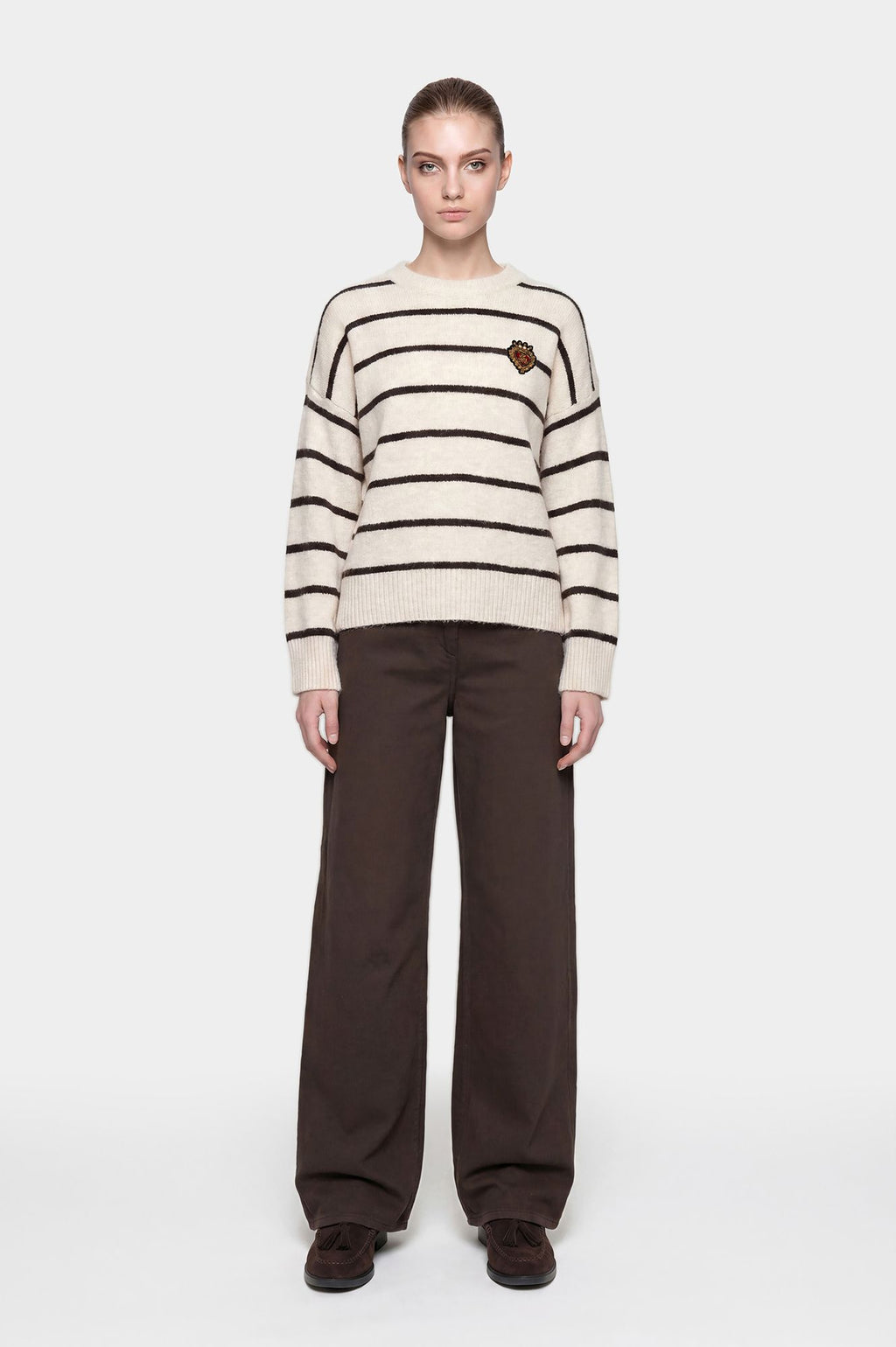 Jeans marrone in bull denim a gamba dritta