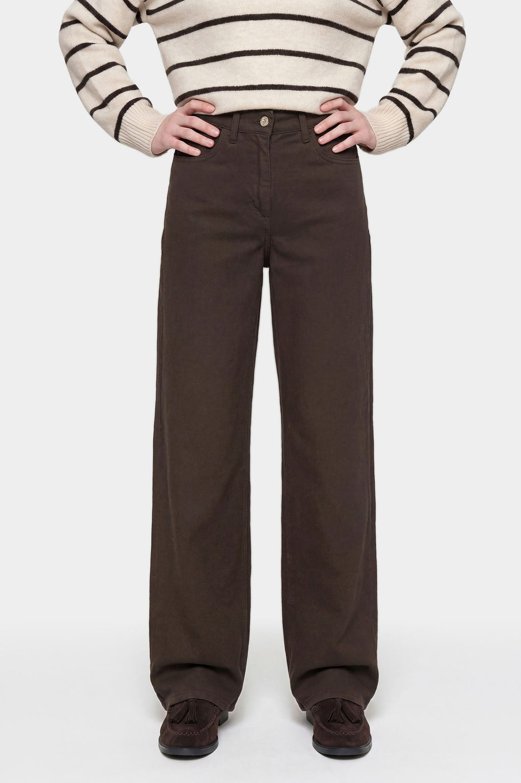Jeans marrone in bull denim a gamba dritta