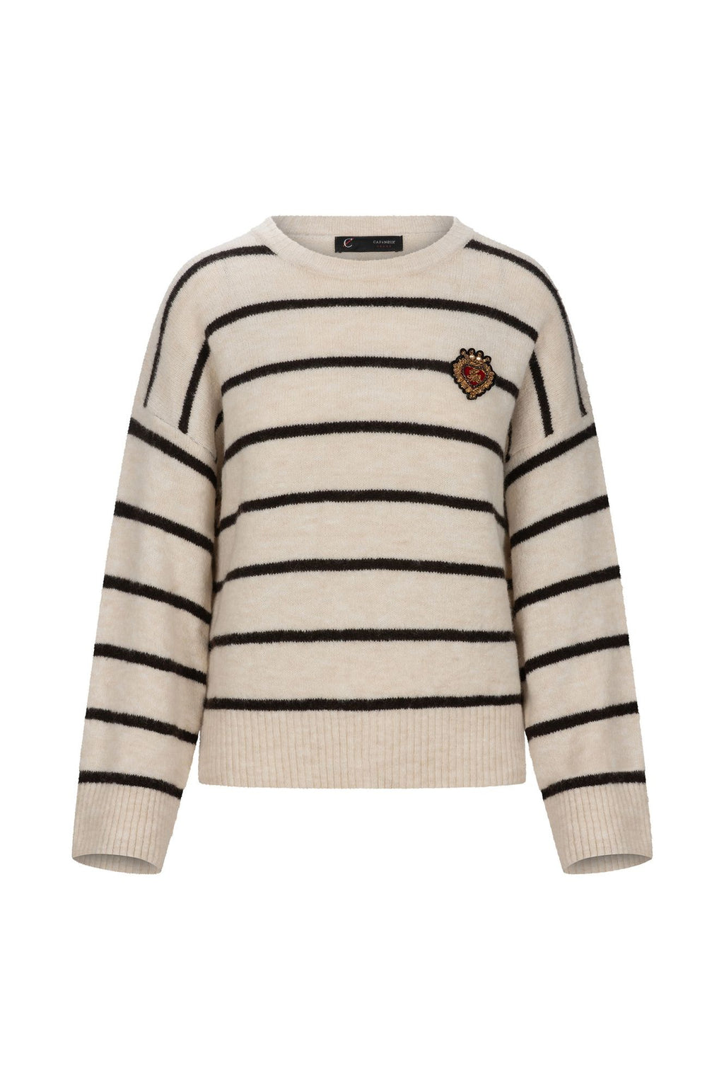 Maglione a Righe con Stemma Ricamato