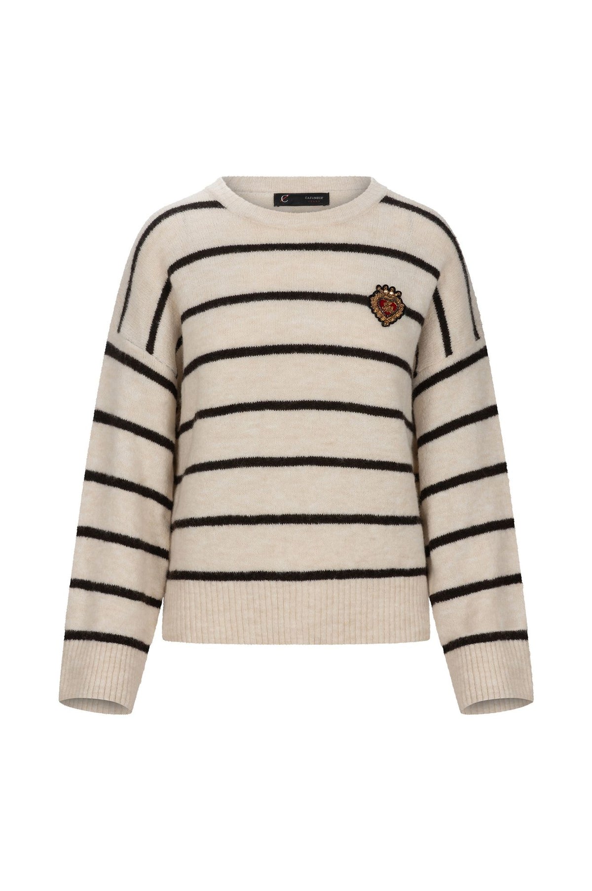 Maglione a Righe con Stemma Ricamato